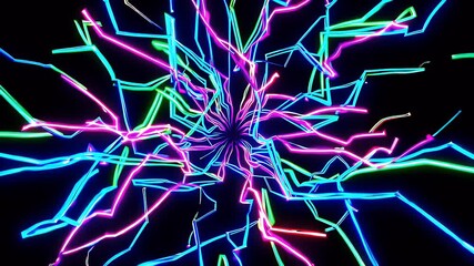 Sticker - Ignite screens randomized neon ribbon lines exploding twisting then fading colourful fireworks light powering energetic stage visuals dance promos festival ID generators seamless video four