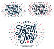 © Yoshan - Happy Fourth of July Typography Set Vector Illustration Independence Day Lettering Collection Fireworks Design