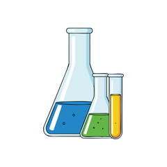 Wall Mural - (bright lab containers with liquids. assortment of vibrant scientific vessels holding various colorf