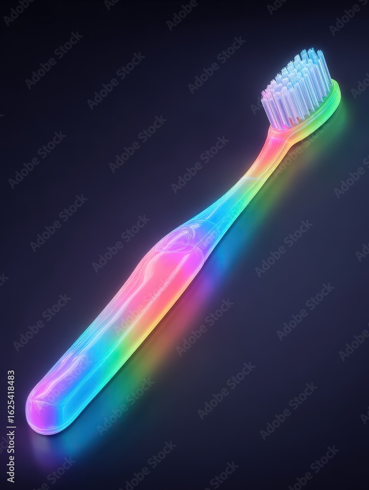 A brightly colored toothbrush with a rainbow design stands out against a dark background. Its unique style combines functionality with eye-catching aesthetics, enhancing dental hygiene.