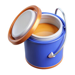 Wall Mural - 3d blue paint bucket with orange lid isolated on transparent background