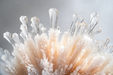 Wall Mural - close-up of a delicate, crystalline structure resembling icy coral or frost formations.