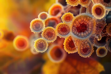 Wall Mural - microscopic view of intricate, interconnected, orange and red cellular structures resembling a compl