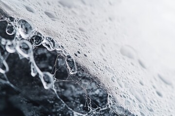 Wall Mural - close-up of soap bubbles forming intricate patterns on a spiderweb, creating a unique texture.