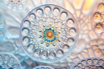 Wall Mural - microscopic image showcasing intricate, circular patterns of a lotus seed pod, revealing nature's co