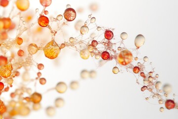 Wall Mural - microscopic view of interconnected orange and red liquid droplets forming a complex network.