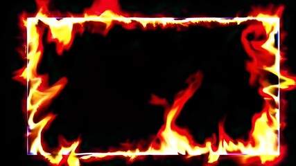 Wall Mural - animated burning frame shaped like rectangle black background dynamic flames creating powerful fiery border ideal action intros futuristic energy