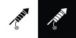 © Pop - Fireworks rocket signs collection. Black and white filled vector illustration.