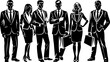 © Shahbaz - Illustration of six business people standing in suits and dresses in black and white style created with generated ai