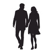 © Shahbaz - Silhouette of a couple walking hand in hand wearing coats and dresses in a simple black and white image created with generated ai