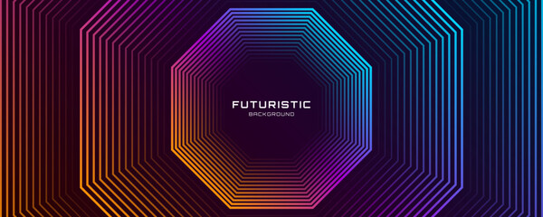 Wall Mural - 3d colorful techno abstract background overlap layer on dark space with octagons lines effect decora