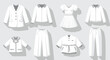 © Arsaka  Saka - Stylized White Apparel Collection: Illustration of Diverse Clothing Pieces in Vector Format for Fashion Design
