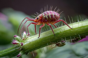 magnificent macro of a red insect on a plant