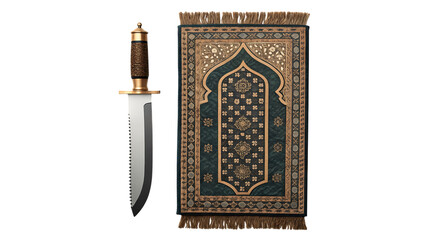 Ornate dagger and rug isolated on transparent background