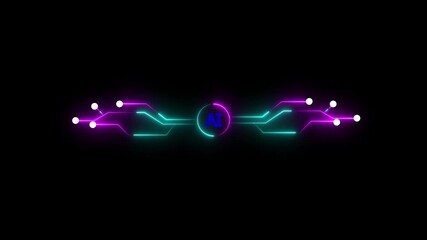 Wall Mural - AI Computer Chip. CPU Transmitting Glowing High Speed Data Circuit Board Using Processing Artificial Neon digital technology Computer And Technology.Glowing neon AI circuit board background.4k