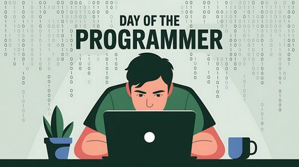 Man working on laptop celebrating day of the programmer