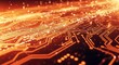 © JES Visions - Abstract close-up of a glowing circuit board with vibrant orange lights and intricate patterns on a dark background showcasing technology and innovation