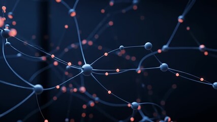 Wall Mural - abstract network of interconnected blue spheres with glowing red dots on a dark blue background
