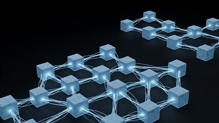 Wall Mural - connected cubes glow, resembling a data network, on a black background