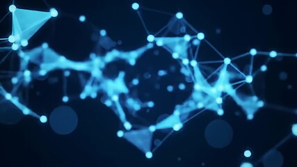 Wall Mural - abstract low-poly network with bright blue nodes connected by thin lines on dark