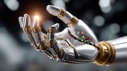 Metallic robot hand holding light
