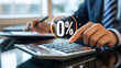 © Perfect PNG Studio - Dynamic businessman calculating zero percent interest with glowing financial data, inspiring confidence and growth for business success.