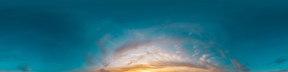 Wall Mural - seamless 360 hdr spherical panorama of sunset sky with vibrant pink cirrus clouds. full zenith or sk