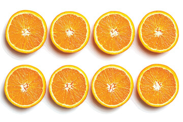 Wall Mural - Orange Slice Row Bright Citrus Fruit Halves on Isolated White Background Display