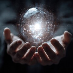 Wall Mural - human hands displaying a luminous orb of predictive technology