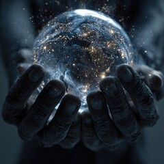 Wall Mural - illuminated hands grasping a pulsing orb symbolizing future potential