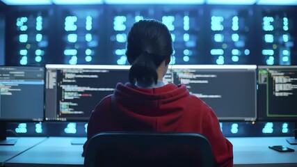 Cybersecurity Analyst at Work Coding & Data Analysis in Tech Office