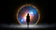 © Fath - Silhouette gazing through cosmic portal, a spiritual journey into the galaxy's embrace and