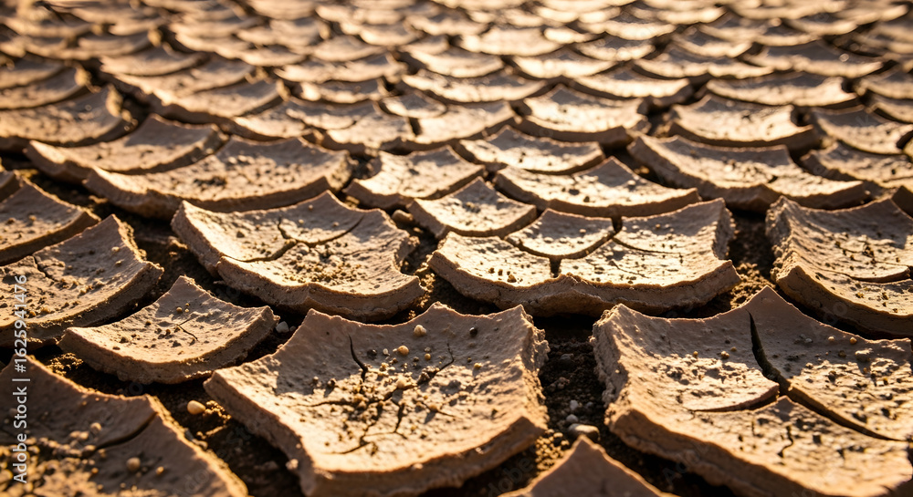 Arid landscape of cracked earth reveals the devastating effects of ...