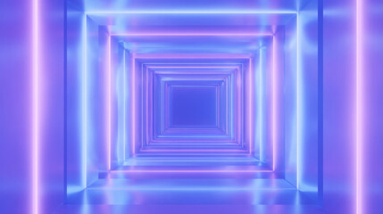 Wall Mural - Neon-light tunnel with infinite reflections, vibrant purple and blue tone