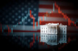 © Daniel - Silhouette of White House with united state of America flag and stock market chart for USA election president related with economy and investment concept.
