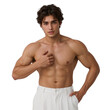 © Royal studio - Handsome man shirtless model with abs and white pants fashion portrait studio photoshoot fitness bodybuilder on transparent background