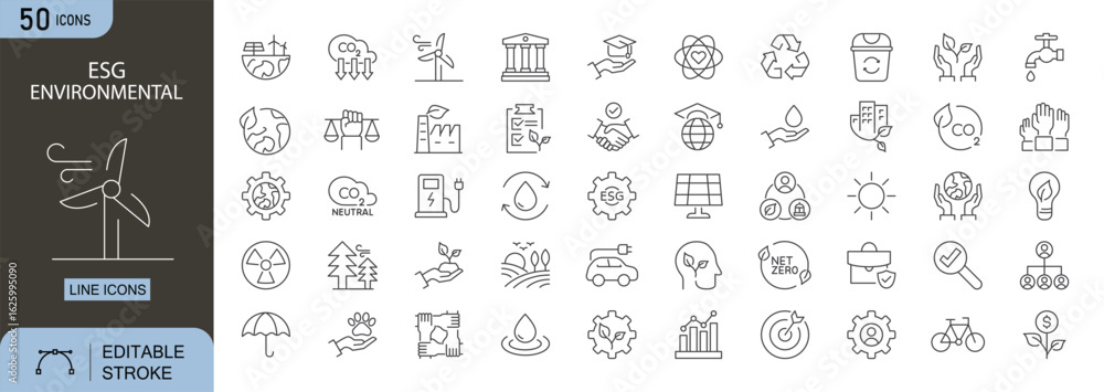 Environmental Transition Risk Icon ESG Environmental icons set. Includes icons for sustainability ...