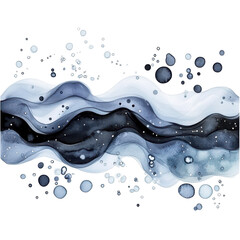 Wall Mural - watercolor abstract art with flowing lines, dots and shades of blue and black, on a white background