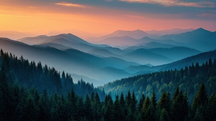 Naklejka na meble Misty mountain sunrise landscape