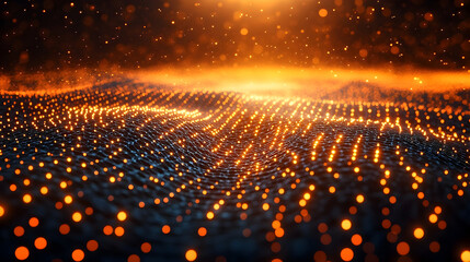 Wall Mural - illuminated networked landscape: amber glow and digital terrain