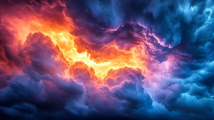 Wall Mural - fiery cloudscape dramatic sky with intense colors and textures