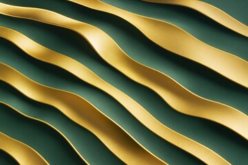 Wall Mural - abstract golden wavy lines on dark green background with soft light and smooth texture creating eleg