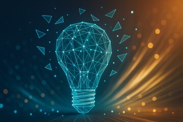 Wall Mural - futuristic geometric light bulb made of glowing lines and dots symbolizing innovation and ideas on a