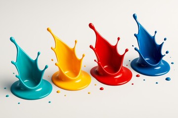 Wall Mural - colorful paint splashes forming artistic crown shapes in primary tones on a smooth light background,