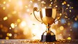© telo - Gold trophy with confetti on blurred background