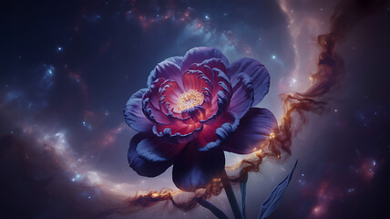 enchanting cosmic flower blooms with radiant light in a mystical nebula