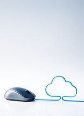 Wall Mural - computer mouse with blue cable shaped like a cloud symbol on clean white background representing clo