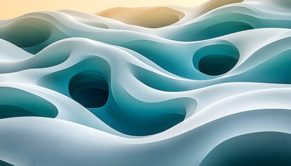 Wall Mural - abstract 3 d render fluid organic form with teal and white colors