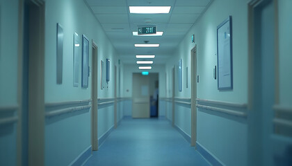  Clean hospital corridor interior light blue walls healthcare facility