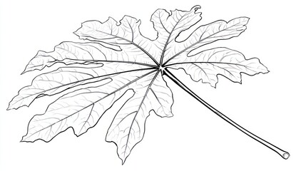 Detailed line drawing of a large leaf